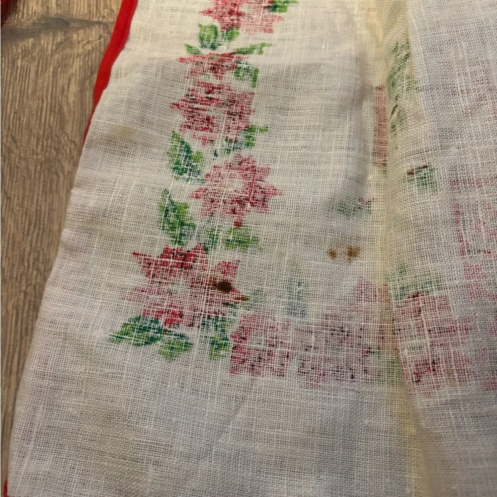 Vintage Linen Festive Red and White Apron Skirt Baking Holiday Christmas